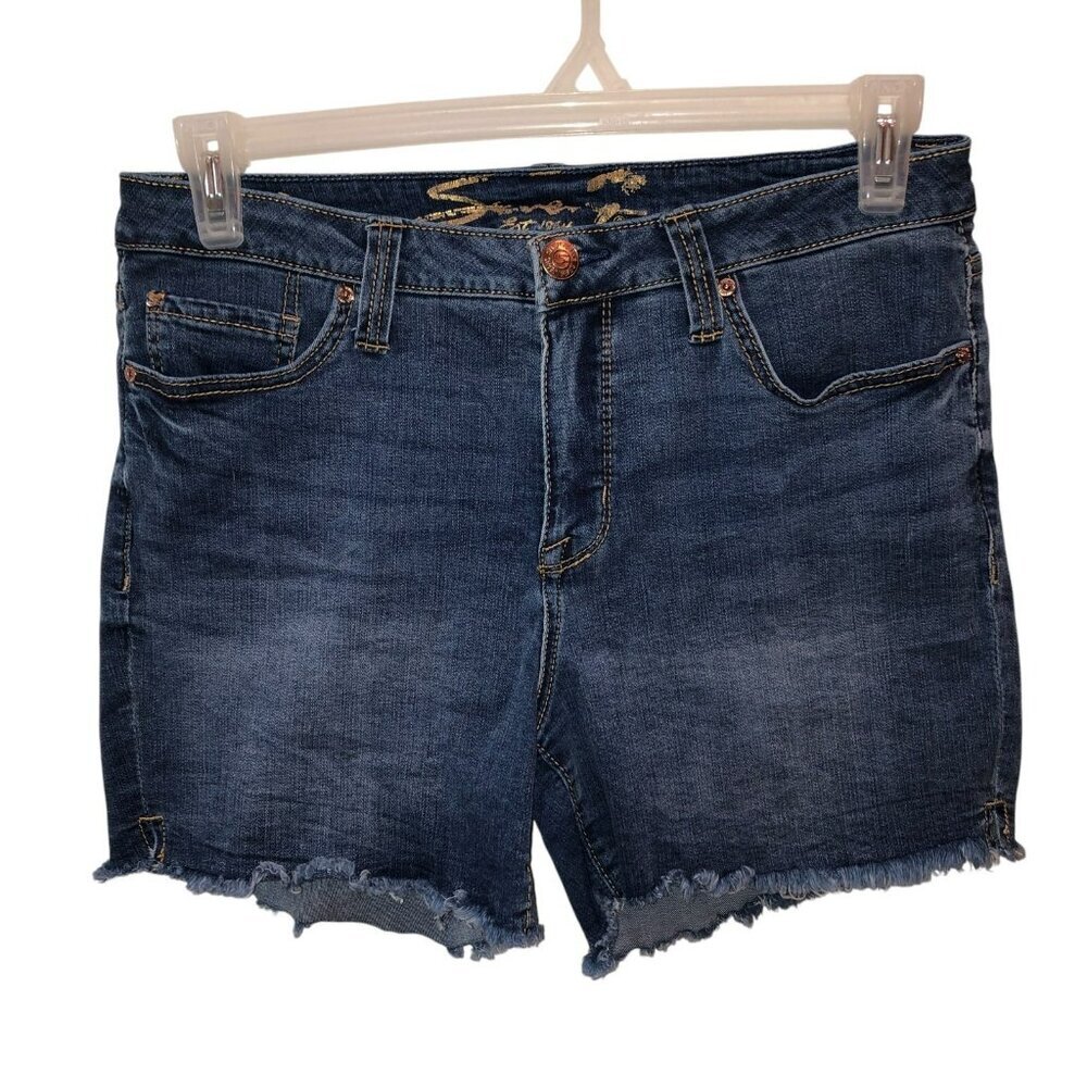 Seven7 Womens Size 10 Dark Wash Blue Cut Off Weekend Short Denim Jean Shorts